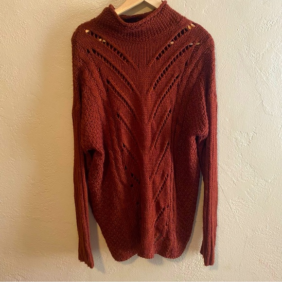 Charlotte Russe Rust Brown Mock Neck Long Tunic Knit lightweight Sweater Sz M - Picture 1 of 7